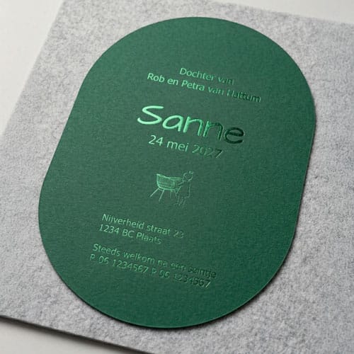 Achterzijde Geboortekaartje Sanne Mars Green